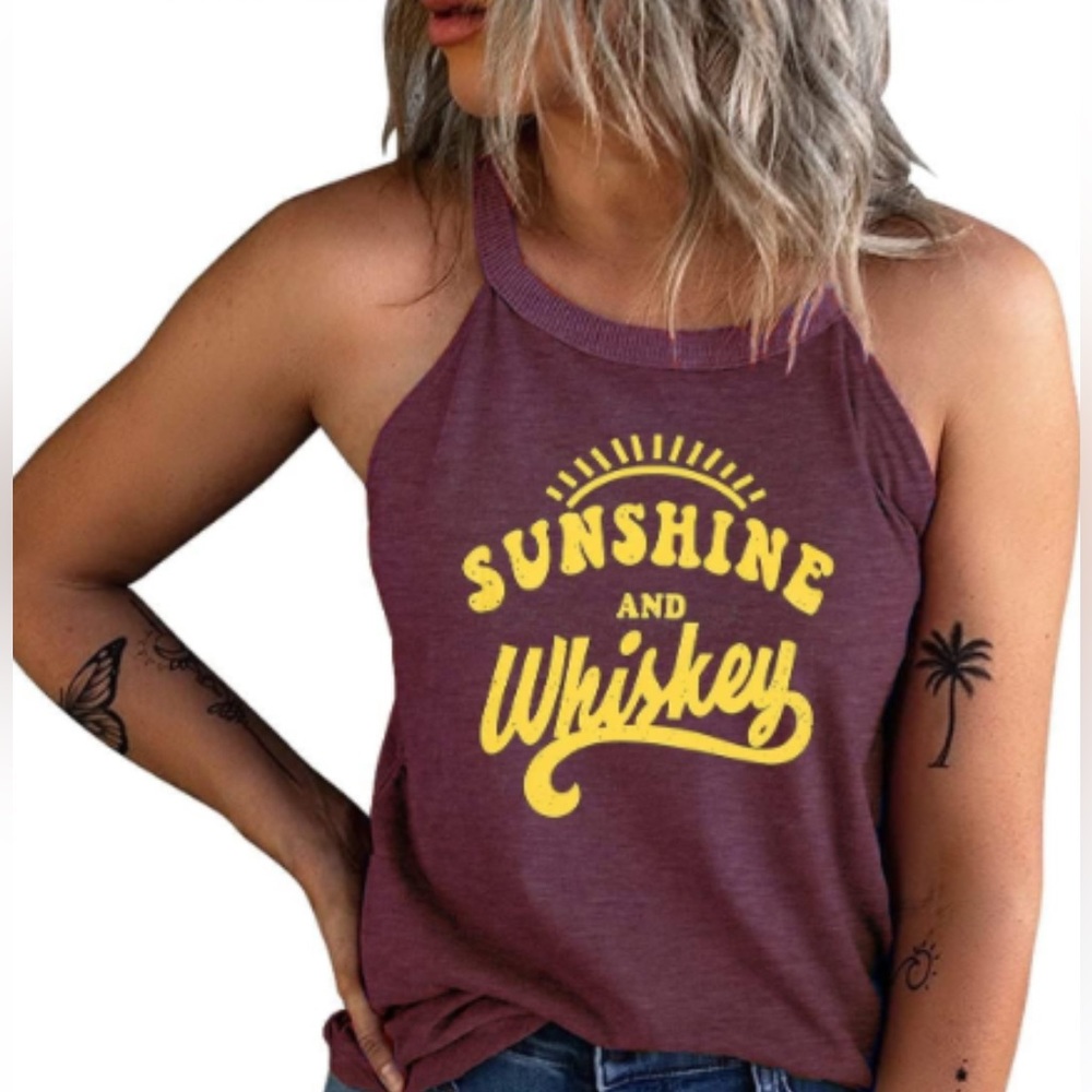 IRISGOD Womens  Tank Tops Summer Graphic Halter  sunshine and whiskey NWT MEDIUM